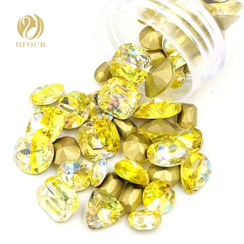 Naujas atvykimo Geltonos spalvos Lazerio pointback stiklo kristalų, cirkonio nagų papuošimai Mišrios formos Mišrios dydis 20pcs/50pcs