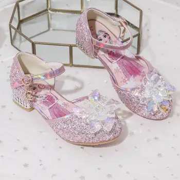 Vaikų sandalai princesė šalies batų Elsa Anna avalynė mergaitėms blizgučiai vestuvių mergina sandalai kristalų Aukšto kulno sniego blue bateliai