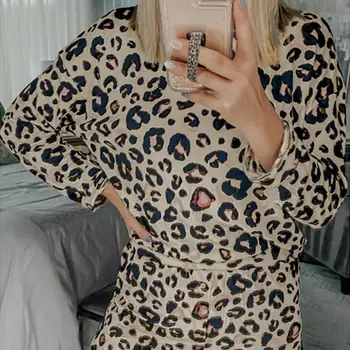 Moterų Pižama Nustatyti Naują Atsitiktinis Leopardas Spausdinti Homewear Moteriškos Pižamos, Šortai Kelnės Sleepwear Namų Kostiumas Moteriška Pižama, 2-piece Set