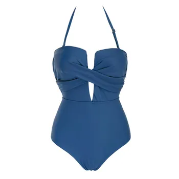 Seksualus Gilus V maudymosi kostiumėlį Vienas Gabalas Plaukti Kostiumas su Įklotai Moterims 2019 Apynasrio Tvarstis Backless Maudymosi Mėlyną Plus Large Dydis 3XL