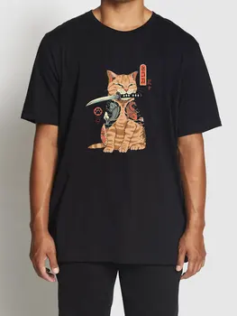 COOLMIND medvilnės streetwear katė spausdinti vyrų marškinėliai atsitiktinis palaidų trumpomis rankovėmis vyrams marškinėlius, o-kaklo t-shirt vyrai tee marškinėliai topai