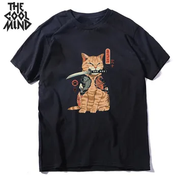 COOLMIND medvilnės streetwear katė spausdinti vyrų marškinėliai atsitiktinis palaidų trumpomis rankovėmis vyrams marškinėlius, o-kaklo t-shirt vyrai tee marškinėliai topai