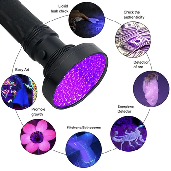 100LEDs Ultravioletinių Žibintų UV Linternas Led Ultravioletinė Žibintuvėlis UV Ultra Violet Žibintuvėlis Lempos Šviesos Fakelas
