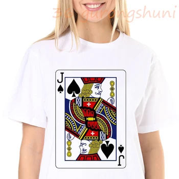 2020 Naujas vasaros kortų J spausdinti marškinėliai Moterims Harajuku estetika Plonas Skirsnio Pokerio J Marškinėlius asmenybės Baltos Viršūnės tees