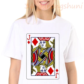 2020 Naujas vasaros kortų J spausdinti marškinėliai Moterims Harajuku estetika Plonas Skirsnio Pokerio J Marškinėlius asmenybės Baltos Viršūnės tees
