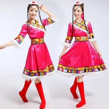 Didmeninė Tibeto suknelė Kinijos liaudies šokių kostiumai, drabužiai suknelė etape šokių drabužiai veiklos Kinų šokio kostiumai TA921