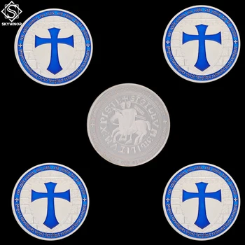 5VNT/daug Kryžiuočių Riterius Tamplierius Mėlynas Žetonas, Sidabro spalvos Metalo Monetos Suvenyrų Monetų Kolekcionieriams
