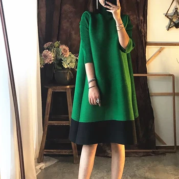 Changpleat 2019 m. pavasarį Naujas Moterų suknelė Miyak Plisuotos Mados Golfo Prarasti Didelio Dydžio splice-line Moterų Suknelės Banga D9876