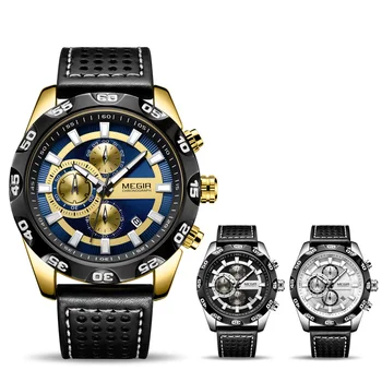 Vyrai Laikrodžiai Top Brand Prabanga MEGIR Chronograph Sporto Kvarco Žiūrėti Vyrų Laikrodis Odos Laikrodžius Relogio Masculino Reloj Hombre