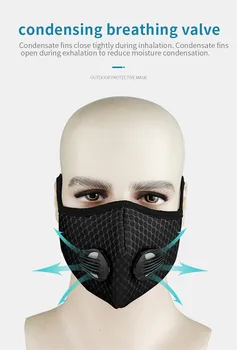 Juoda juoda Aktyvintos anglies kaukė su vožtuvu, veido kaukė ir smogas 3D veikia kvėpuojantis akių šilta kaukė jojimo lauko kaukė kd2.5