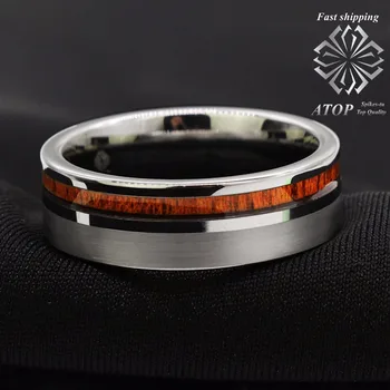 8mm Sidabro Šepečiu Volframo Karbido Žiedas ne Centre Koa Medienos Vestuvių Juostoje Žiedas