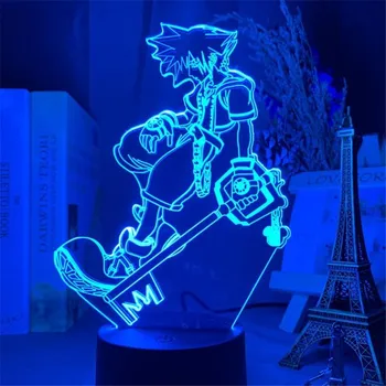 Kingdom Hearts Sora LED Nakties Šviesos 3D Anime Pav Lempos Žaidimo Figūrėlės Animacinių filmų Miegamojo Puošmena Lampara Kūrybos Apšvietimo Kalėdos