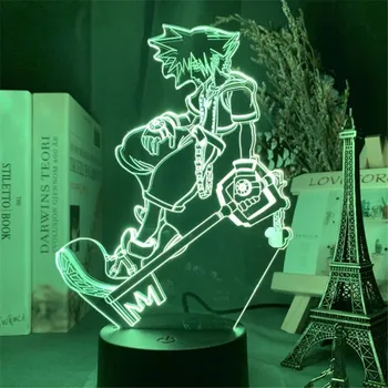 Kingdom Hearts Sora LED Nakties Šviesos 3D Anime Pav Lempos Žaidimo Figūrėlės Animacinių filmų Miegamojo Puošmena Lampara Kūrybos Apšvietimo Kalėdos