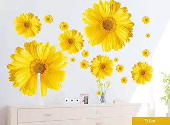 9 Gėlės Geltonos Chrizantemos Daisy Gėlės Sienos Lipdukas, Decal Namų Dekoro Gyvenimo Lova Studijų TV Wall