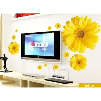 9 Gėlės Geltonos Chrizantemos Daisy Gėlės Sienos Lipdukas, Decal Namų Dekoro Gyvenimo Lova Studijų TV Wall