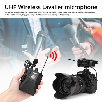 20 Kanalų UHF Belaidžio Lavalier Microphone Sistema su Kišeniniai Atvartas Stiliaus Mic Interviu Telefono Kamera