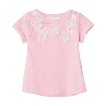 Mažai specialistė, vaikų 2020 metų vasaros kūdikių, mergaičių drabužiai tee šukuotinės Medvilnės prekės žavinga gėlių aplikacijos marškinėliai bamblys marškinėliai 51661