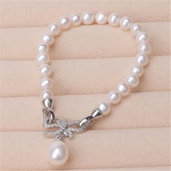 YKNRBPH S925 Madinga Perlų Apyrankė Natūralios Baltos spalvos Gėlavandenių Perlų Dovana Moterims