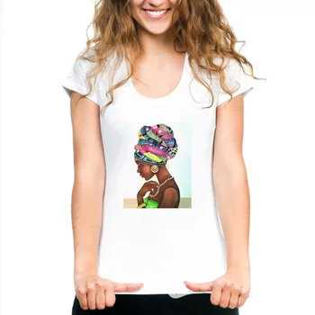 Melanino Poppin T-shirt Moterims, Vasaros Tees Medvilnės White T-shirt Modalinis Afrikos Tee Aukštos Kokybės Mados Panele Laisvalaikio Marškinėlius FJ-B168