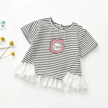 VIDMID Mergaičių Dugno Marškinėliai Vasaros Nauja Vaikų Vakarų Stiliaus marškinėliai Moteriška Kūdikių Nėrinių trumparankoviai Top marškinėliai P193