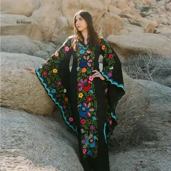 Dubajaus Moterų Arabų Suknelė kaftan Maroko Bohemijos vakarinę Suknelę Drugelis Spausdinti Rudens Žiemos dress Rūbeliai Arabe hijab Caftan