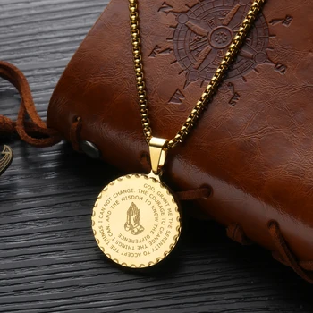 Aukso Biblija Monetos Medalis Meldžiasi Rankas Karoliai Pakabukas & Nerūdijančio Plieno Grandinės Religinės Maldos Krikščionių Papuošalai Dropshipping
