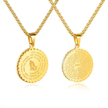 Aukso Biblija Monetos Medalis Meldžiasi Rankas Karoliai Pakabukas & Nerūdijančio Plieno Grandinės Religinės Maldos Krikščionių Papuošalai Dropshipping