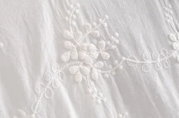 TEELYNN Balta nėrinių marškinėliai moterims palaidinė 2020 m. derliaus Medvilnės Gėlių Siuvinėjimas palaidinės ilgio sluoksniuotos Rankovėmis marškinėliai camisas mujer viršų