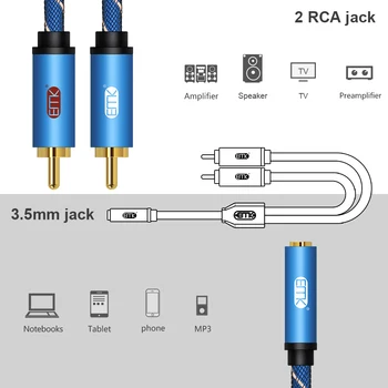 EMK Moterų Jack 3.5 mm 2 RCA Hifi Audio Splitter Cable PC Ausinės Garso lauke 3.5 Moterų AUX į 2RCA Garsiakalbio Kabelį