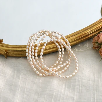 ASHIQI 3-4mm Nekilnojamojo natūralių gėlavandenių perlų apyrankė 925 sidabro granulių elastinga virvė papuošalų mados moterims