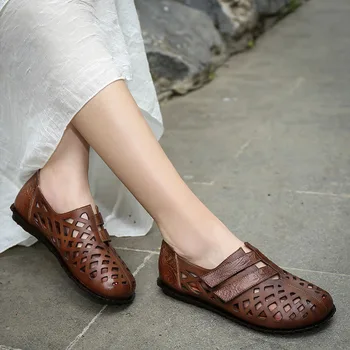 VALLU 2020 m. pavasarį naują moteriški batų retro tuščiaviduriai kietas plokščiadugnis moterų batai lauko laisvalaikis