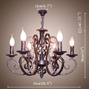 Aukštis kokybės Žvakė Geležies Derliaus prancūzijos Šalies Šviestuvai 6 Lemputės Metalo Šviesos Šviestuvas Kabo Apšvietimas