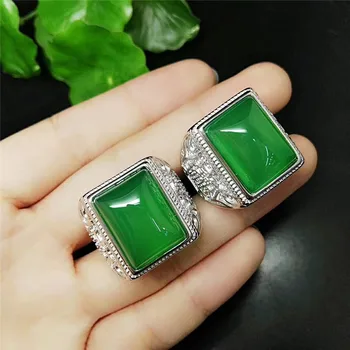 Realių green jade žiedai keičiamo dydžio agato žiedas 925 sterlingas sidabro žiedas vyrams žiedai smaragdas žiedas natūralaus akmens papuošalai