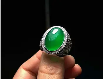 Realių green jade žiedai keičiamo dydžio agato žiedas 925 sterlingas sidabro žiedas vyrams žiedai smaragdas žiedas natūralaus akmens papuošalai