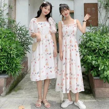 Rankovių Suknelės Moterims Vasaros Diržas Saldus Spausdinti Ilga Suknelė Skraiste Moterų Elegantiškas Ruožas Drabužių Korėjos Vestidos Naujovė Karšto