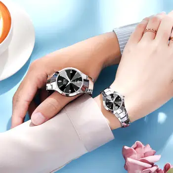 Pora kvarcinis laikrodis su volframo plieno watchband su kalendoriniais mėgėjams žiūrėti vandeniui šviesos rankas vyrams ir moterims laikrodis