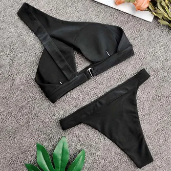 2020 Seksualus Vieną Petį Aukšto Juosmens Bikini Moterims Sagtis maudymosi kostiumėlį Moteris Tuščiaviduriai iš Kostiumėliai, Dviejų vienetų bikini nustatyti, Maudymosi Kostiumą