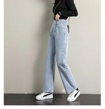 ZHISILAO Straight Džinsai Moterims Plius Dydis Rudenį, Žiemą Šilta Kailio Džinsai 2020 M. Vaikinas Pločio Kojų Džinsinio audinio Kelnės Streetwear Mėlyna Juoda