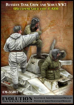 1/35 Sovietų tankų įgulos ir skautų, 3 pav., Derva Modelis Kareivis GK, Karinė tema antrojo Pasaulinio Karo, Nesurinkti ir unpainted rinkinys