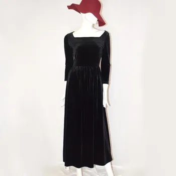 Anglija stiliaus elegantiška vintage aikštėje apykaklės maxi suknelė ,Autunm ilgomis rankovėmis aksomo suknelė plius dydis 5XL 6XL Žiemos veliūras suknelė