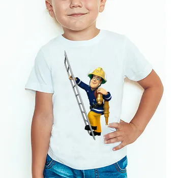 Vaikai Berniukai Tees Animacinių filmų Gaisrininkas Sam Spausdinti Modalinis trumpomis Rankovėmis Apvalios Kaklo Vaikų Vasaros Viršūnes Kūdikių Atsitiktinis marškinėliai KT-2228