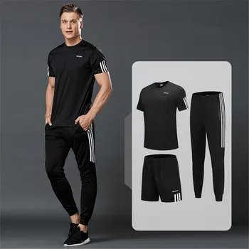 Rinkiniai sporto marškinėliai vyrams kostiumai veikia shrits + sportas šortai + bėgiojimo kelnės vyrams sportinė apranga tiktų žaisti futbolą salėje nustato naujus