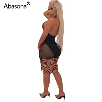 Abasona Bodycon Šalis Suknelės Moterims Vasaros Blizgučiais Naktinis Klubas Dėvėti Seksualus Akių Vien 2021 Backless Pasinerti V-Kaklo, Vestidos Moteris