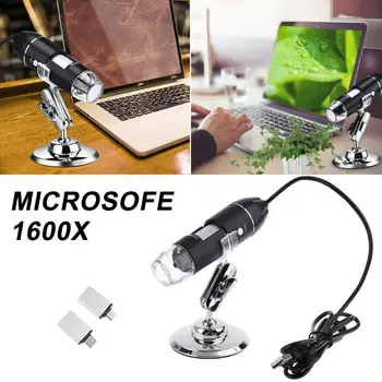 3-in-1 Skaitmeninį USB Mikroskopą, 1600X Nešiojamų 2Adapters Paramos OSX Windows PC Tipo C Micro-USB Telefono didinamasis stiklas su 8LED