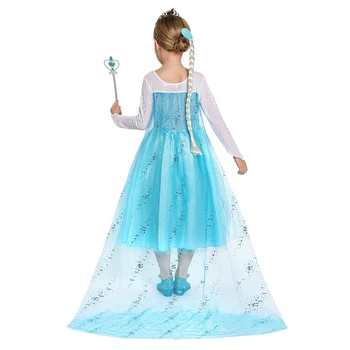 Mergina Drabužius Elsa Išgalvotas Princesė Dress Blizgančiais Nėrinių Tinklinio Kamuolys Suknelė Vaikai Šalis Vaidmenų Frocks Vaikų Suknelė