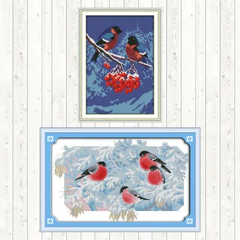Sniego Migruojančių Paukščių DMC Medvilniniai Siūlai Atspausdinta Drobė Kryželiu Siuvinėjimo Rinkiniai 14CT 11CT Skaičiuojami Antspaudu 