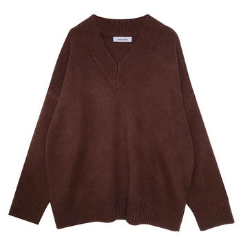 5 spalvų 2018 korėjos stiliaus prarasti v kaklo vientisos spalvos megzti šilti moteriški megztiniai megztiniai ir puloveriai (X164)