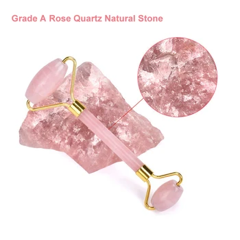 Veido Masažas Jade Roller Rose Kvarcas, Natūralus Akmuo Kristalas 