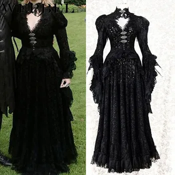 WEPBEL Ponios Vintage Stiliaus Gotikos Suknelė Grindų Ilgis Moterų Cosplay Retro Suknelės Ilgio Viduramžių Teismo Suknelė