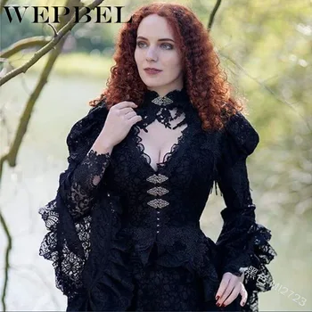 WEPBEL Ponios Vintage Stiliaus Gotikos Suknelė Grindų Ilgis Moterų Cosplay Retro Suknelės Ilgio Viduramžių Teismo Suknelė